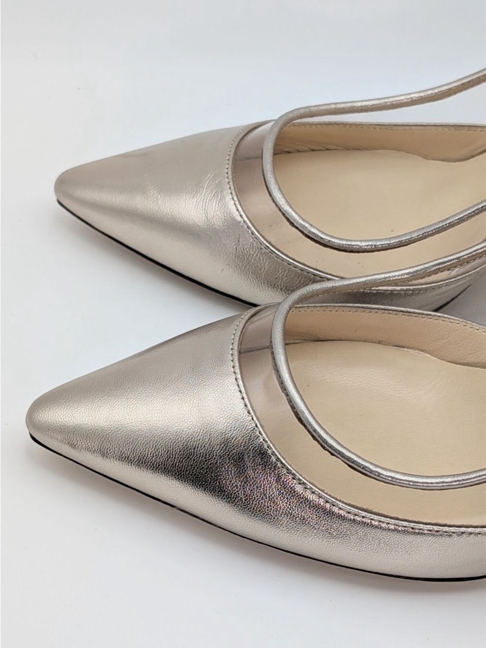 New w/ BoxJimmy Choo “Erin 85” Platinum Leather Slingback Heels Authentic 38.5 - Picture 9 of 16